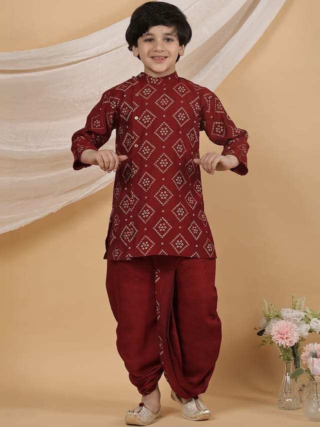 Superminis Boys Ethnic Motifs Printed Angrakha Kurta with Dhoti Pants