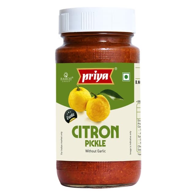 Priya Citron Pickle without Garlic, 300g - Authentic Telugu Style Achar |Traditional South Indian Taste |Homemade Citron