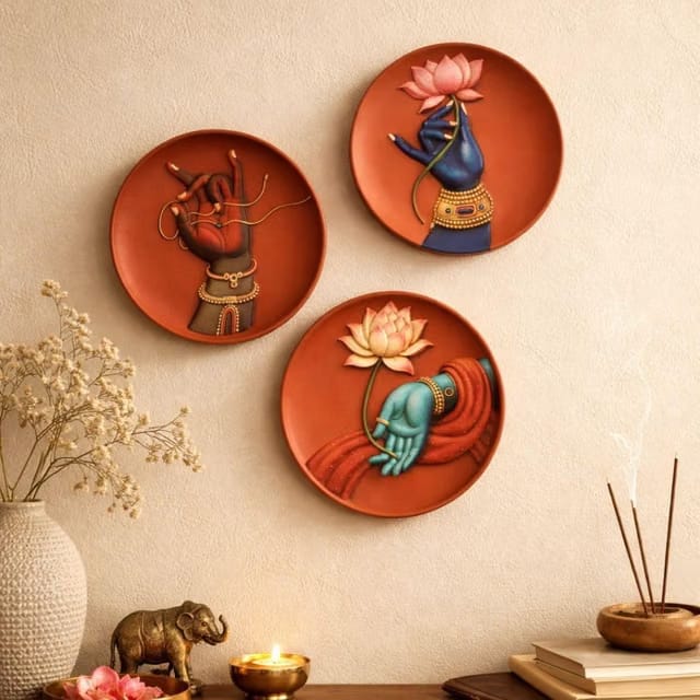3 Pcs MDF Wall Plates with Mirror Work Hook & DIY Kit for Wall Decor (NO Need to Drill WALL) Home Living Room