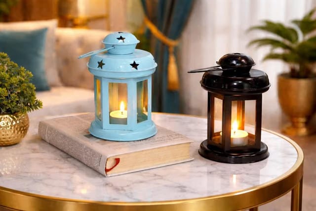 SANRTI Iron Lantern with Tealight Candle Holder – Decorative Vintage Lantern for Home Décor, Garden, and Outdoor Use