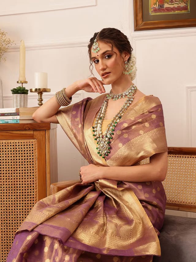 Silk Land Women Woven Design Floral Printed Kanjeevaram Saree