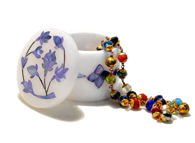 MARBOGLASS INDIA Handicraft White Marble Sindoor box and other small jewellery storage box for Women use