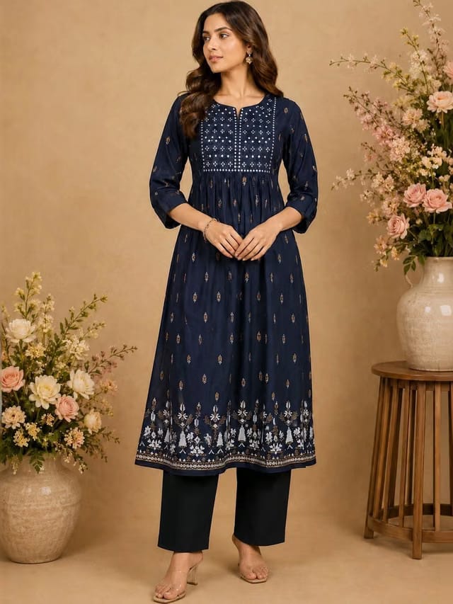 Araaha Women Embellished Mirror Work Anarkali Kurta
