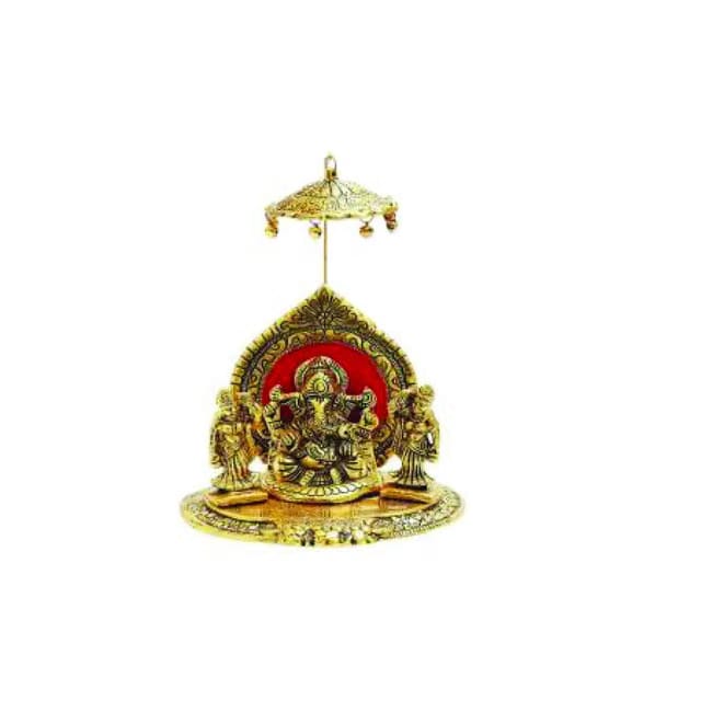 Ganesh Ji Idol with Riddhi Siddhi in Gold Polish