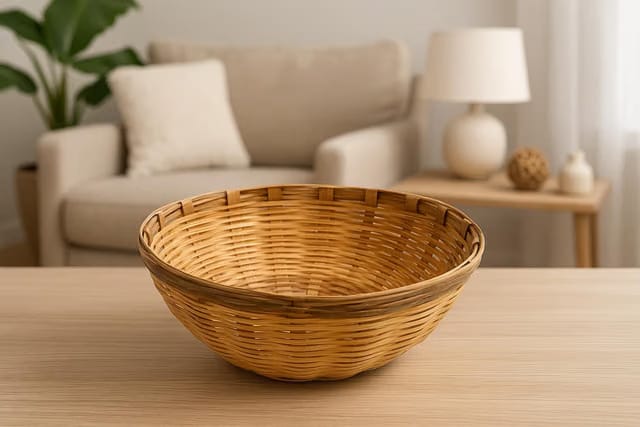 Handwoven Bamboo Tokri, 30cm, Natural Storage Basket for Pooja, Fruits & Vegetables, Traditional Handcrafted