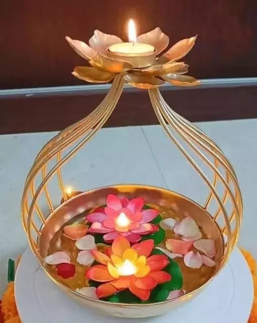 Handcrafted Diya Shape Flower Decorative Urli Bowl for Home Perfect for Floating Flowers and Tea Light Candles Ideal