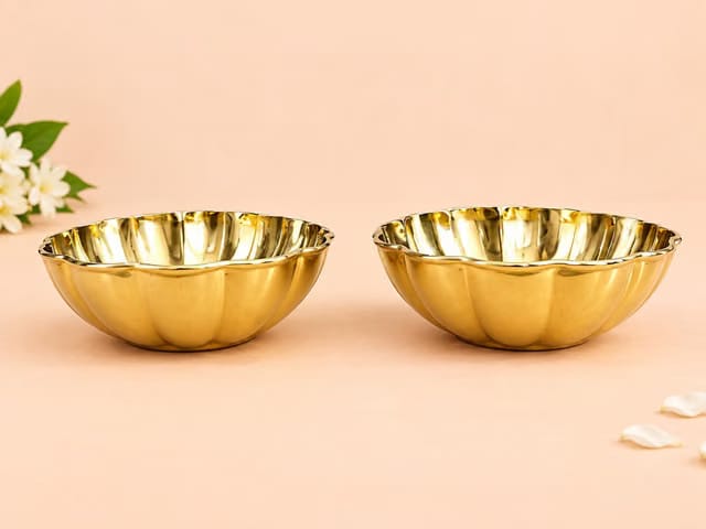 KAMAK Brass Flower Shaped Decorative Bowls for Pooja, Diwali & Festive Decor