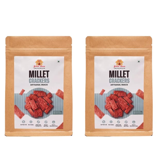 Yellow House Millet Crackers, Deliciously Crunchy & Baked, 100g - Ideal for Healthy Snacking & Party Platters