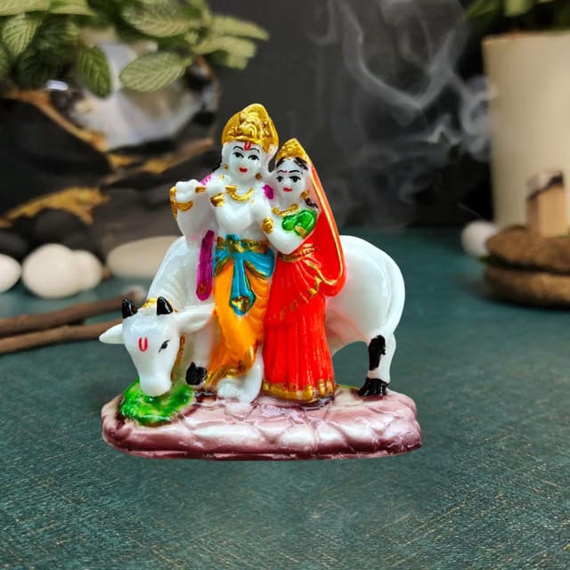 Great Art Radha Krishna Gift with Cow Calf Statue Idol for Home Decoration
