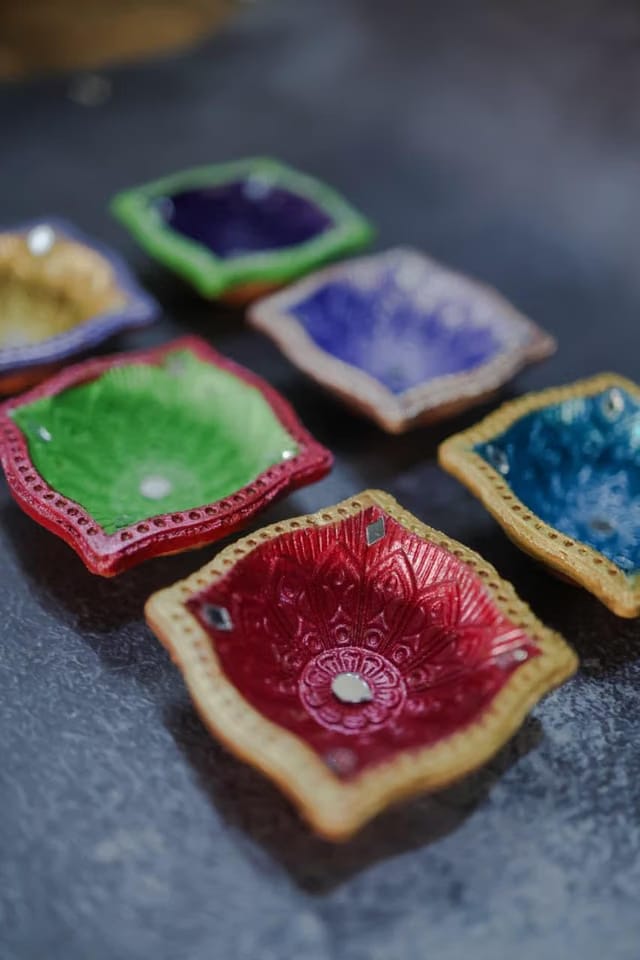 Unique Handpainted Multicolour mitti Diyas