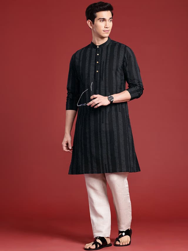 Anouk Men Polka Dot Printed Pure Cotton Kurta