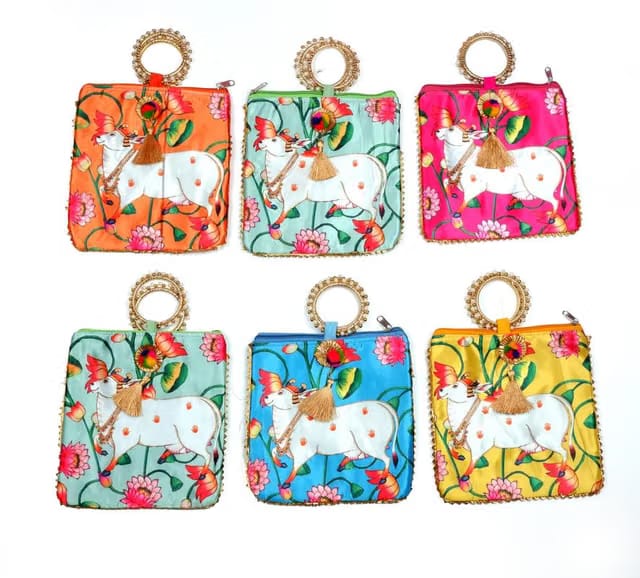 Sainik's Cow Print Wedding Return Gift for Women Wholesale Bridal Traveling potli Bag with Zipper for Ladies Baby Shower