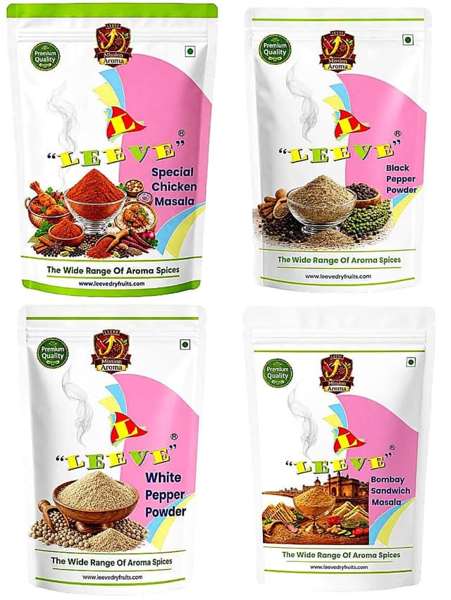 Chicken Masala, Black Pepper, White Pepper, and Sandwich Masala Combo Pack, 100 g Each
