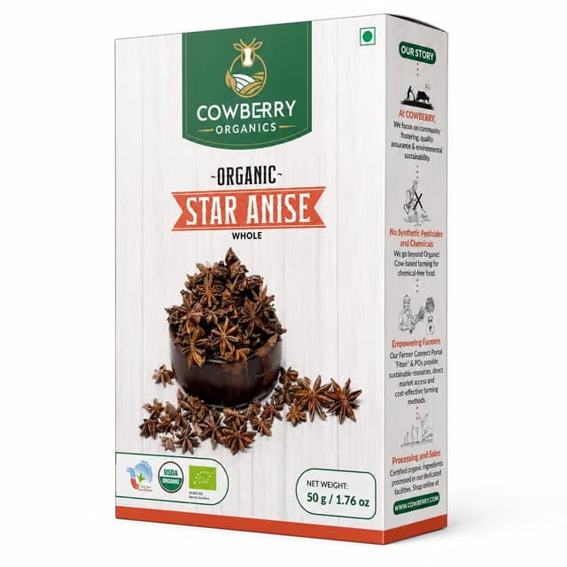 COWBERRY Organic Star Anise 50g, Whole Aromatic Spice