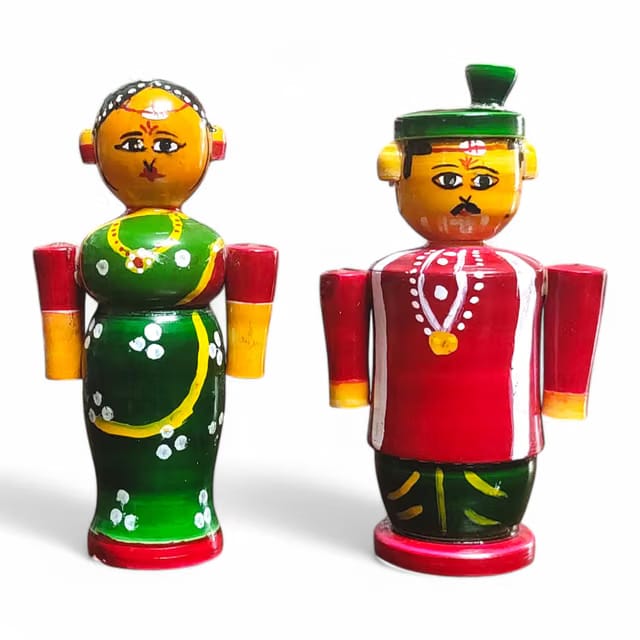 Handmade Wooden Kondapalli Bommalu Marriage Set (Pellikoduku & PelliKuthuru) - Multicolor