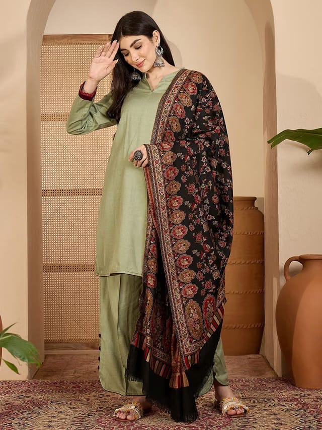 Sangria Women Ethnic Winter Pashmina Floral Woven Design Shawl