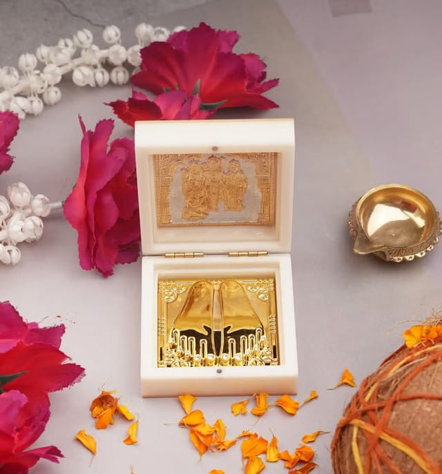 Servdharm Ram Darbar Charan Paduka Pocket Temple for Diwali Gift, House Warming Gifts, Return Gift Puja Box