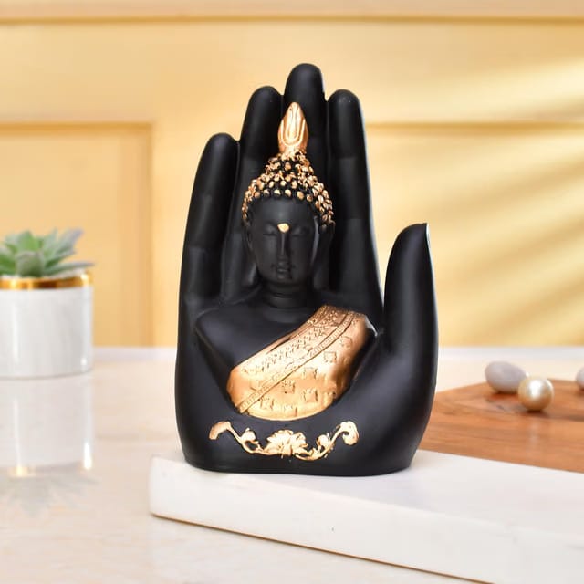 Craftvatika Golden Handcrafted Palm Buddha Idol for Home,Office and Gifts