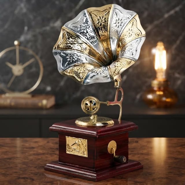 KAPER Antique Brass Gramophone Showpiece 10 Inch