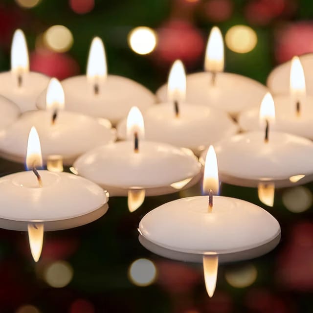 Set of 24 Floating Tealight Candles, Smokeless Dripless Long-Lasting Unscented Tea Light Candles for Diwali, Pooja