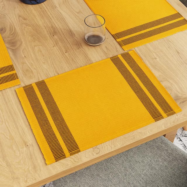 Encasa XO Dining Table Placemats, Ribbed Cotton Non-Slip Place Mats Yellow
