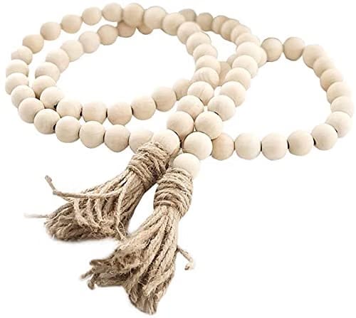 58in Wooden Beads Garland with Jute Tassels Boho Wall Decor Rustic Country Décor Prayer Boho Beads Big Wall Hanging