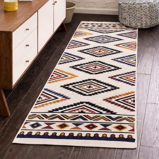 Printed Cotton Rug Runner for Kitchen, Bedroom, Living Room - 2x5 Feet Durable Floor Dhurrie for Entryway 22x60 Inches