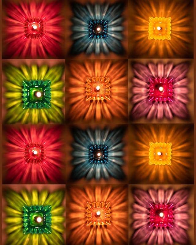 Indian Karigar 12pcs Diwali Diyas Colourful 3D Reflection Diya for Diwali Decor Flower Shape Shadow Reflective Diyas for