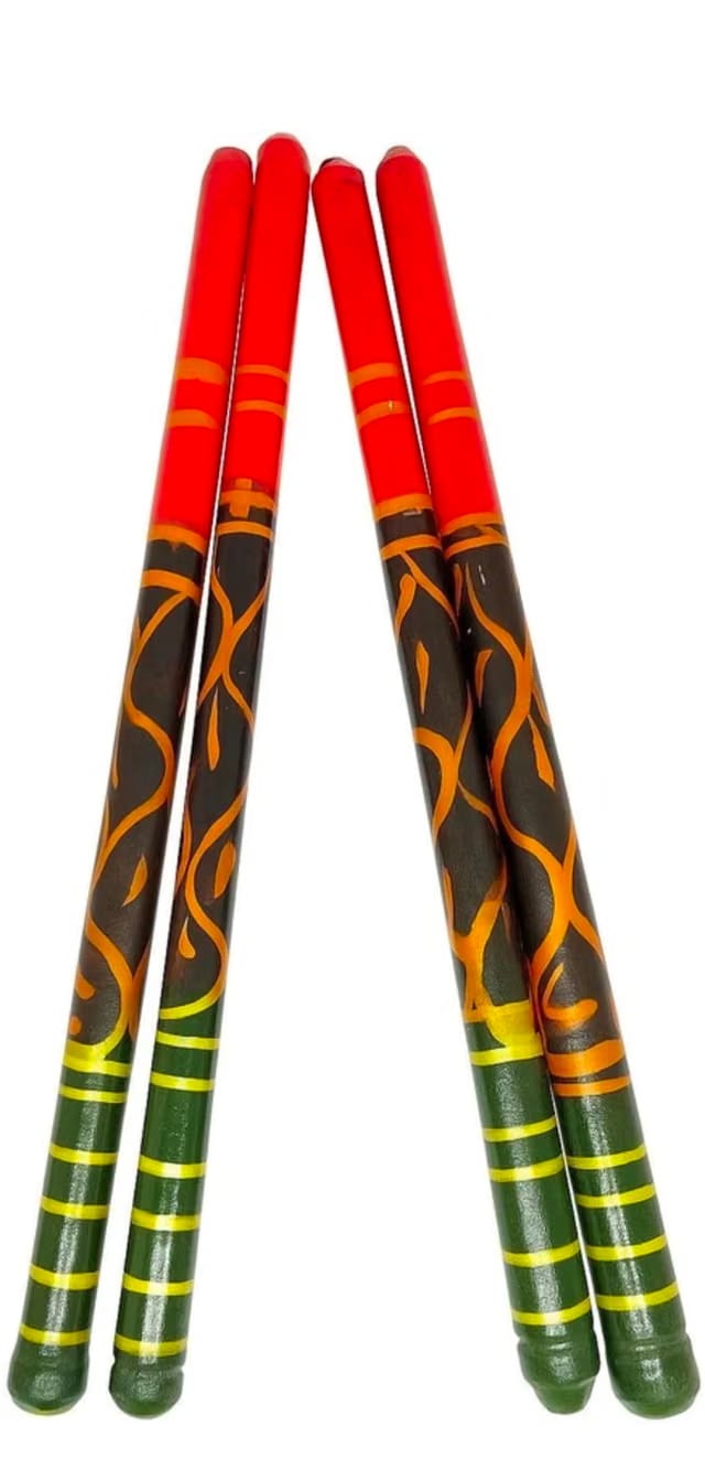 Sankheda Wooden Dandiya Sticks, Multicolour, Hand-Painted Tribal Design, Navratri Garba Dance, 2 Pair (4 Pieces)