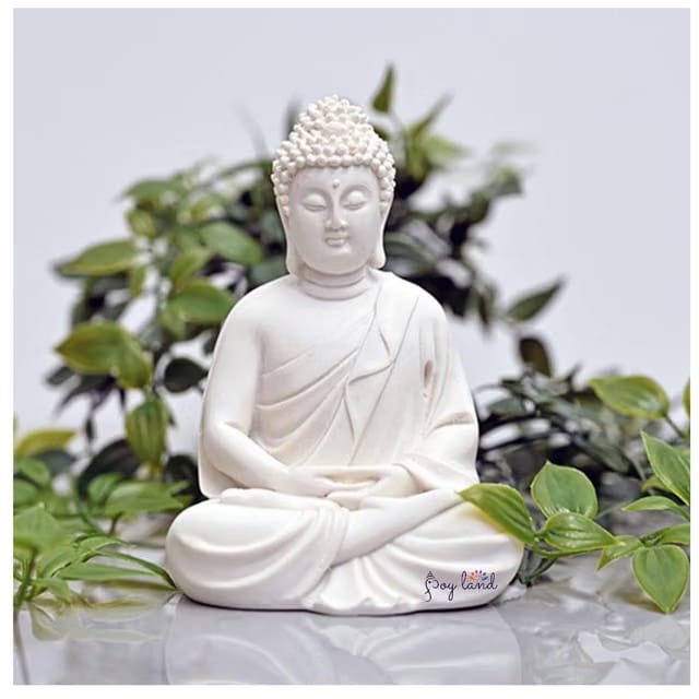 JOY LAND Gift Items Premium Rare Handcrafted Polymarble Statue Lord Figurine/Idol (White Polymarble Dhyan Buddha)