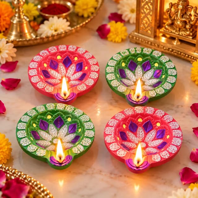 DIVAYANSHI 3 Inch Handmade Terracotta Clay Diya, Traditional Mitti Diya Oil Lamp for Pooja, Diwali, Lakshmi Puja