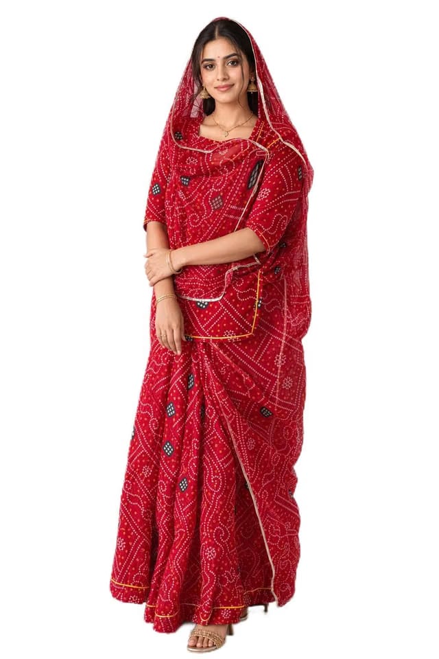 Red Bandhani Print Rajputi fully stitched suit Bandhej chunari suit Rajasthani
