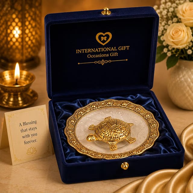 INTERNATIONAL GIFT Pure Brass Tortoise with Plate for Home Decor & Vastu