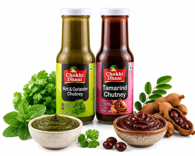 Chokhi Dhani Mint & Coriander Chutney 210g + Tamarind Chutney 250g Combo