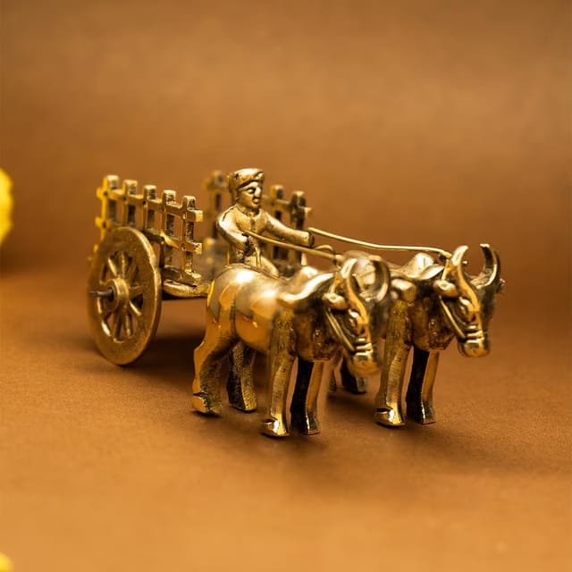 Ekhasa 100% Pure Brass Bullock Cart Home Decor (Size: 12 cm)