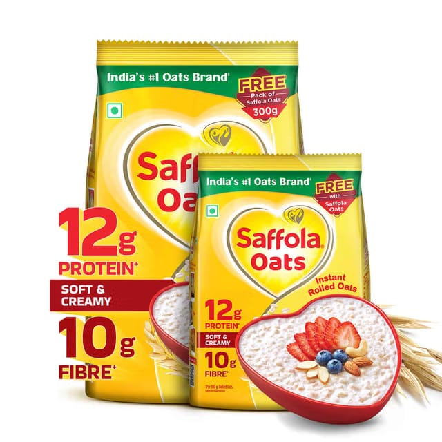 Saffola Oats, Instant Rolled Oats, Soft & Creamy Oats, Power of Protein, Iron & Fibre