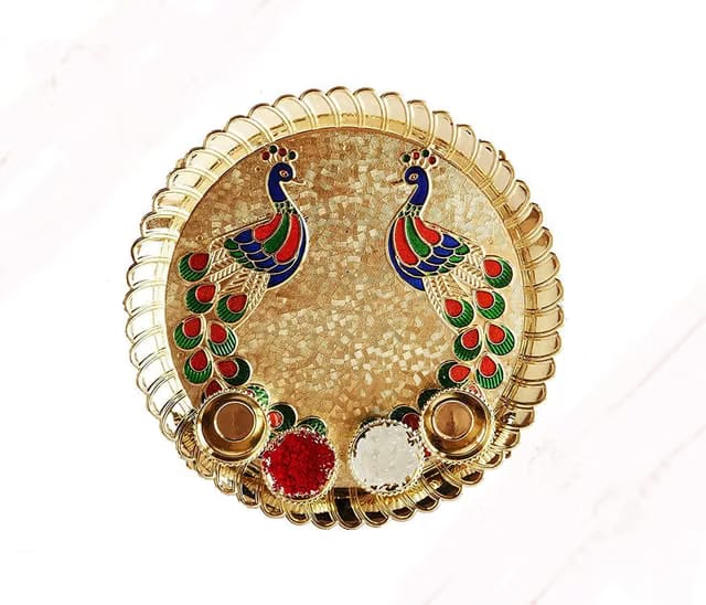 Peacock Roli Chawal Kumkum Haldi Platter/Designer Acrylic Thali & Roli Katoris/Diwali Gift/Home Decorations/Bhai