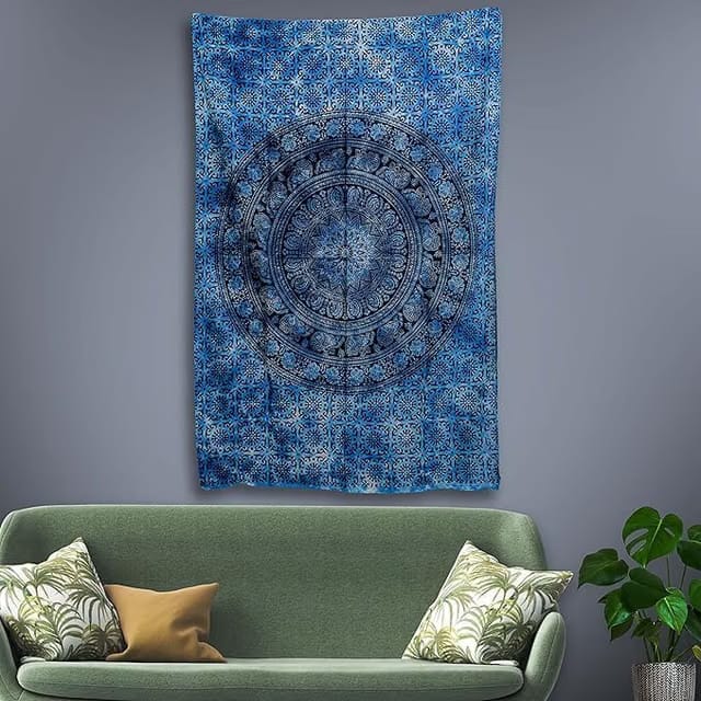 30x40 Inches Blue Cotton Mandala Ombre Wall Hanging Tapestry