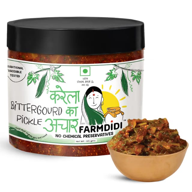 FarmDidi Bitter Gourd Pickle 325g In Fresh Homemade Karela Ka Achaar Without Oil Sun-Dried Pickle With No Preservatives