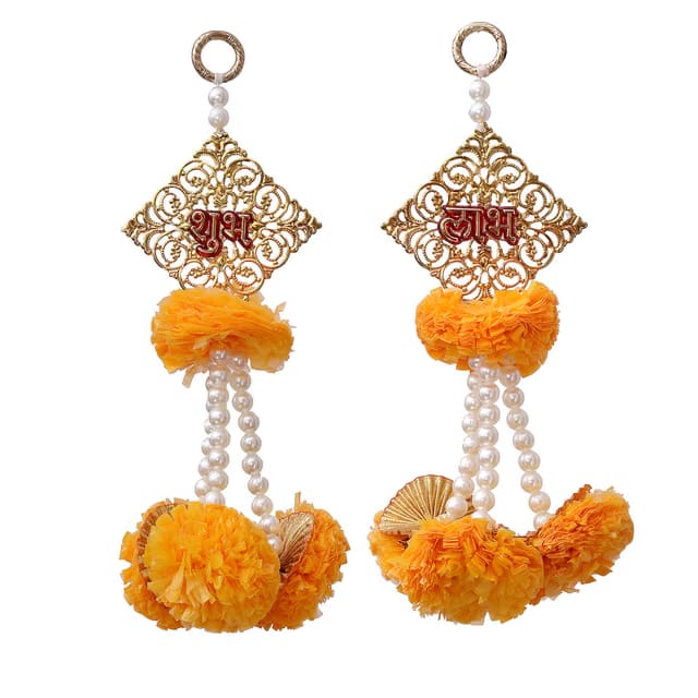 Decorative Shubh Labh Door Side Hangings (10 Inch, Yellow).