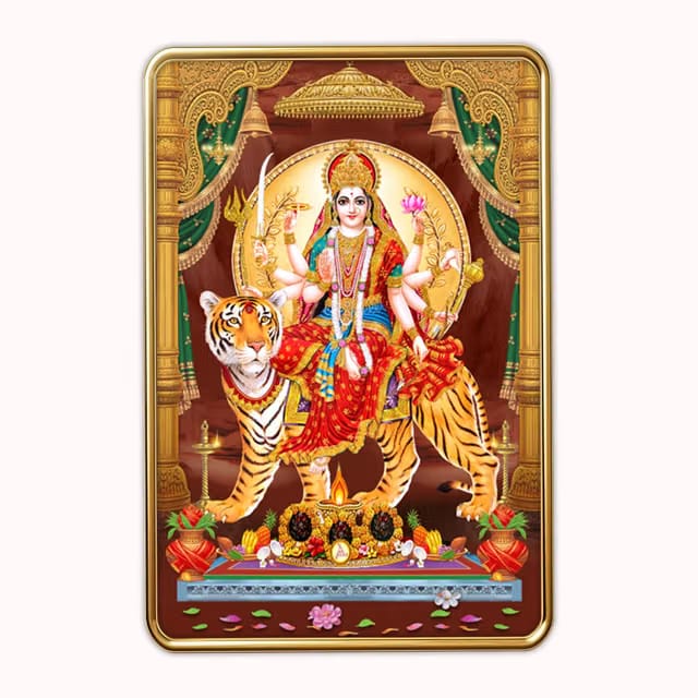 Maa Durga Mata Photo Frame, Gold Slim, 12x18 Inch, Sparkle Laminated 2170