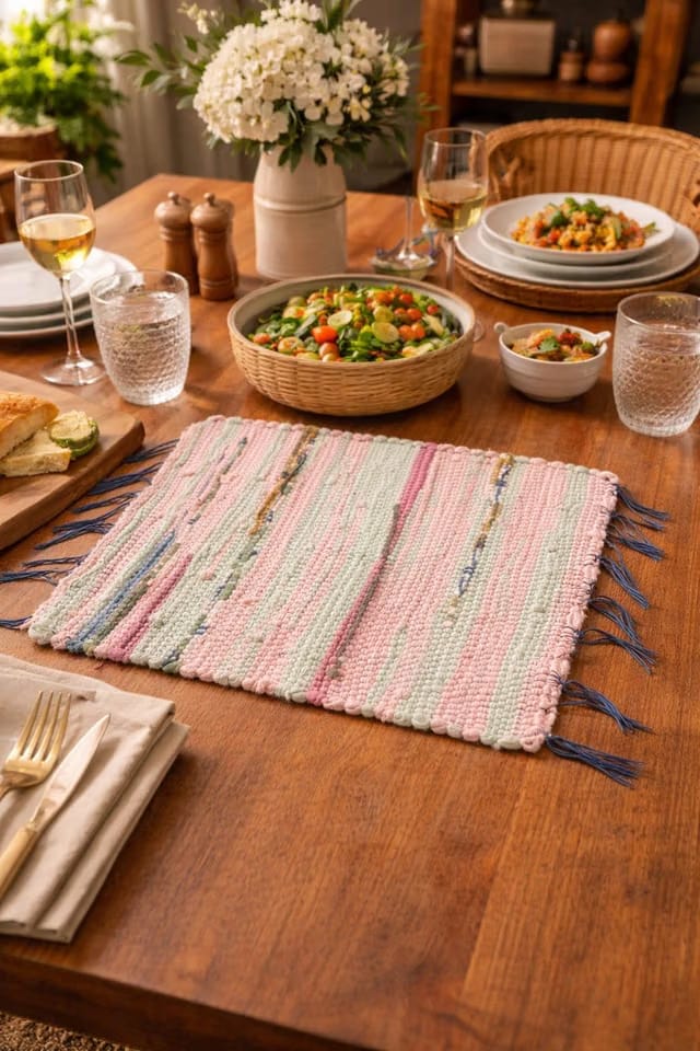 AHKNAZ Handmade Dhurrie Cotton Chindi Rug for Living Room and Bedroom Durable