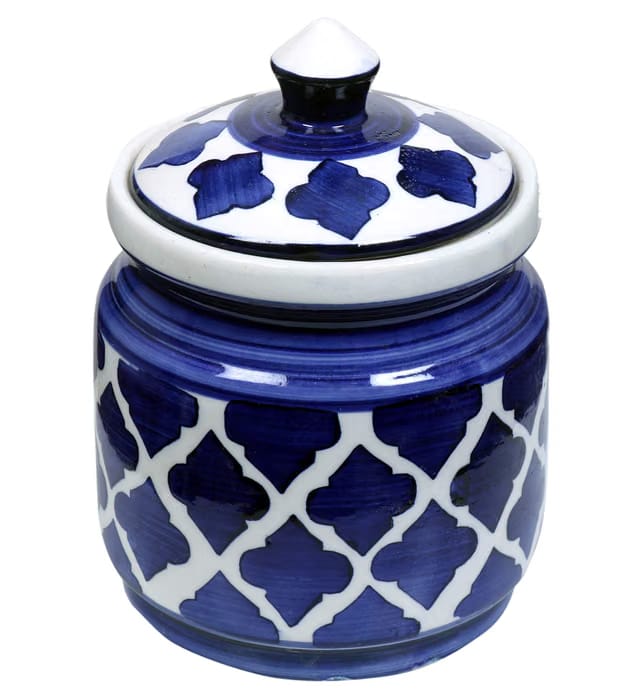 Ceramic Jar With Lid Food Storage Container Canister Multipurpose Martaban Achar Pickle Barni Jar for Kitchen (Blue