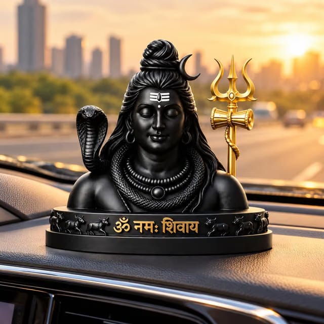 Lord Shiva Idol with Golden Trishul Bust, Black