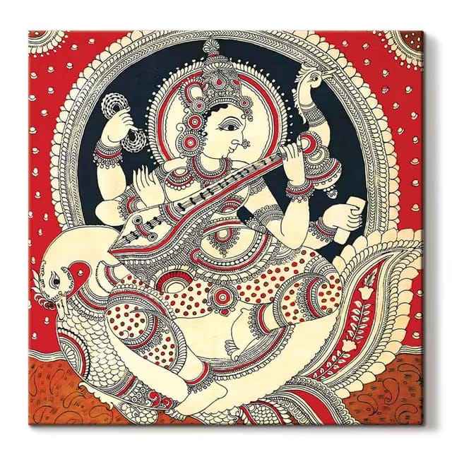 ArtX Canvas Madhubani Goddess Saraswati Devi, Big Wall Art Painting For Living Room, Multicolor, Abstract, 22X22 in