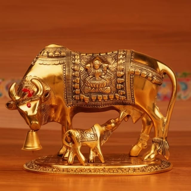 Kamdhenu Cow with Calf Idol – Kamdhenu Murti for Home Decor & Pooja