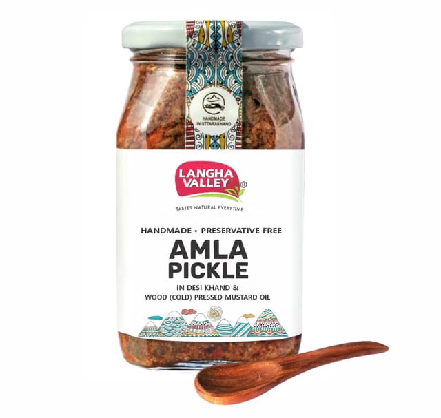 LANGHA VALLEY Homemade Amla Pickle, Indian Gooseberry pickle - Handmade in Cold (Wood) Pressed Mustard Oil