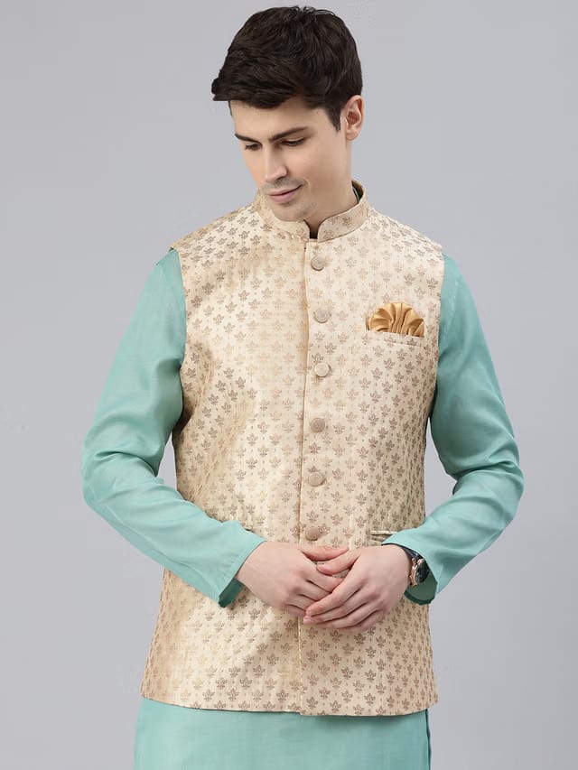 Men Woven Design Nehru Jacket