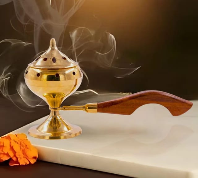 DSH Home Purifying Brass Dhuna Loban Burner Dhooni Dhoop Dani Dhuni Bakhoor Holder Insence Holder Kapoor Burner.(LBN-05