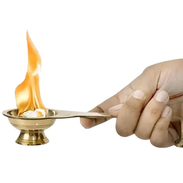 Pure Brass Kapoor Aarti Diya for Puja Traditional Camphor Burner, Durable Temple Deepak